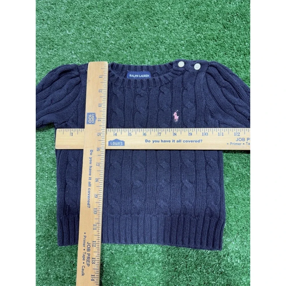 Ralph Lauren baby girl Navy Blue cable knit puff sleeve sweater 12 months cotton